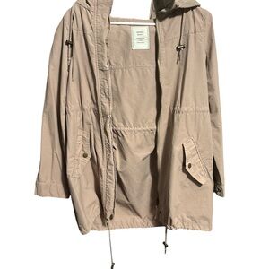 Tan Fall/Spring Removable Hood Jacket with adjustable waist